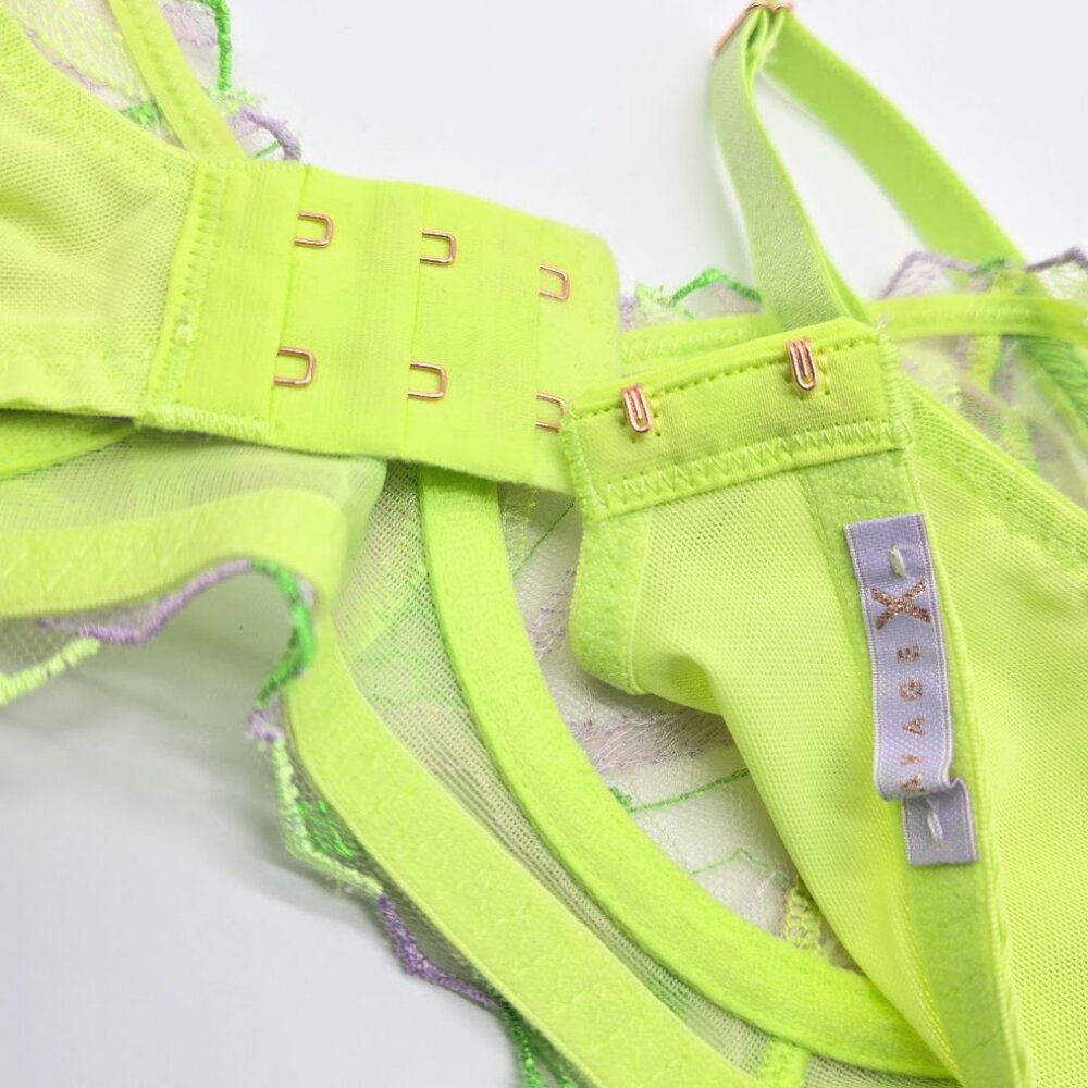 Savage X Fenty Lime Green Star Mesh Bra 32D Sheer Plunge - Picture 9 of 13